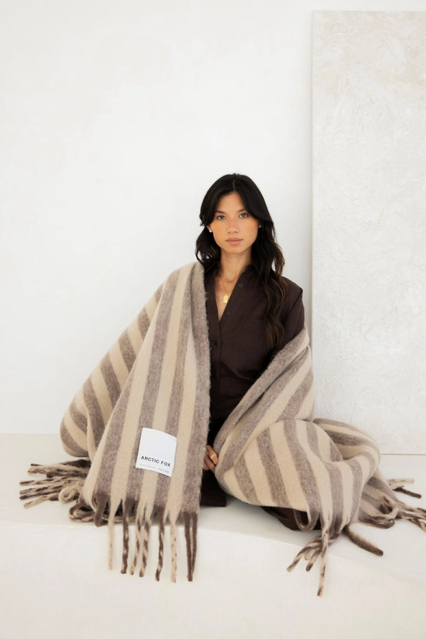 The Wool Stripe Throw - Burnt Umber Stripe