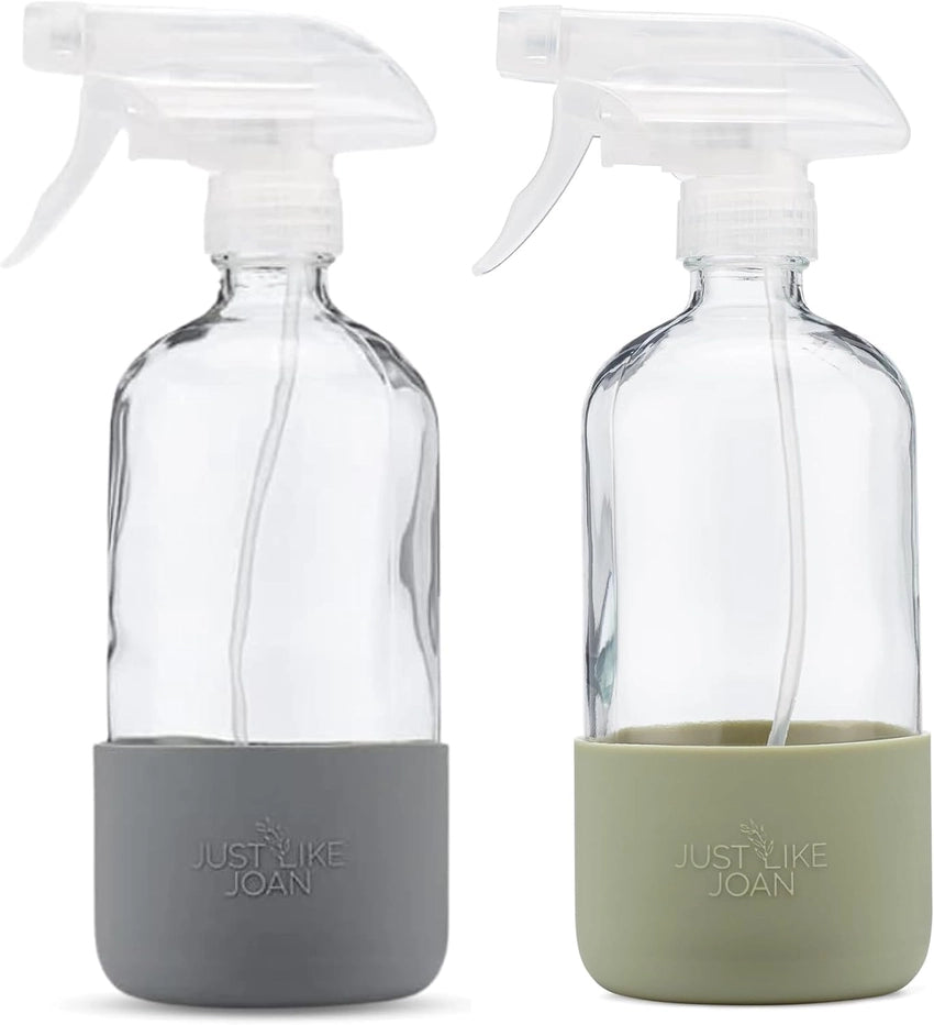 Clear Glass Spray Bottle with Silicone Sleeve (gray and green)